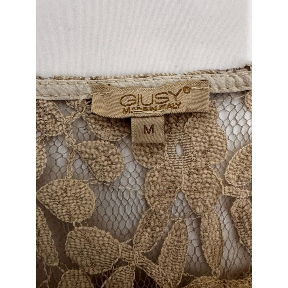 Giusy Made in Italy Lace Back Polka‎ Dot Sleeveless Blouse Tan Medium - Picture 5 of 8